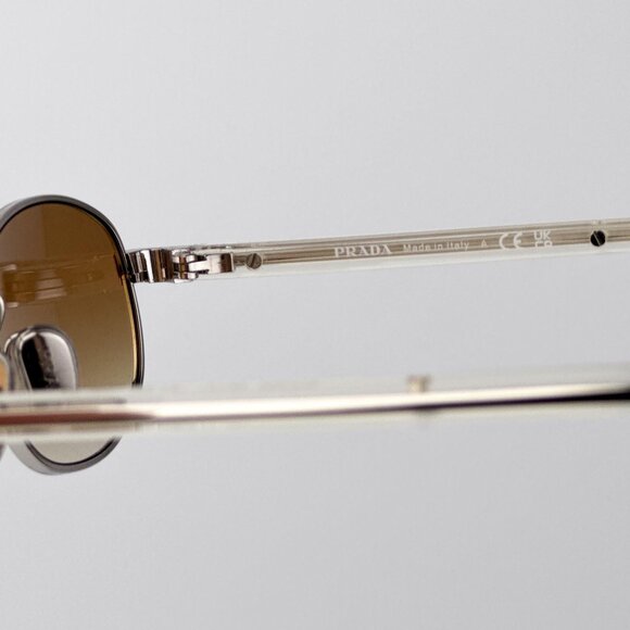 Prada Sunglasses – Silver Oval Frame Gradient Brown Lenses | Model PRB53S 1BC80K - Picture 7 of 11